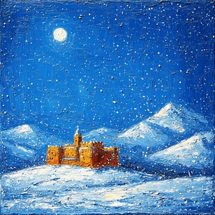 手绘雪夜风景无框画