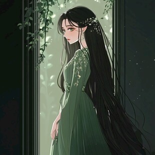 墨绿色女孩插画