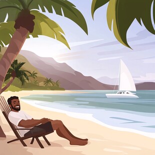 坐在椰树下的人