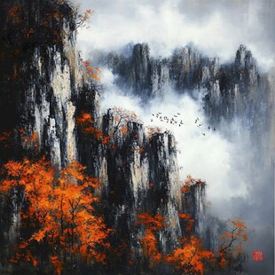 山云雾风景画