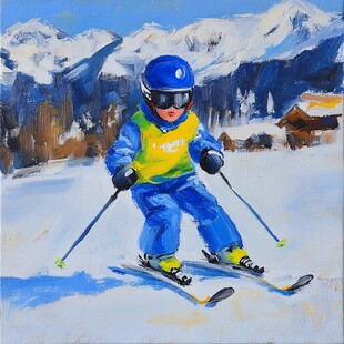 滑雪手绘插画