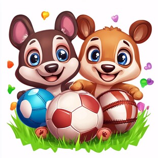 卡通棕熊小熊猫