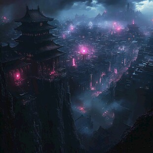 玄幻古镇夜景