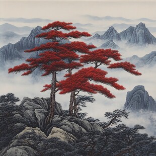 工笔迎客松