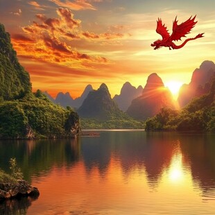 旭日东升阁楼仙鹤