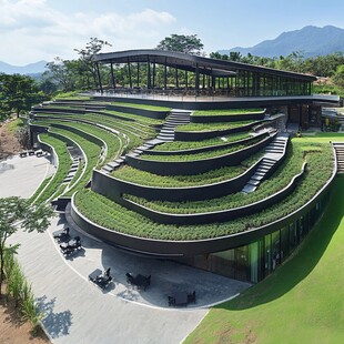 波浪型屋顶绿色植物