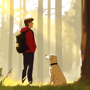 人与狗背影