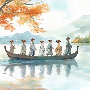 山水行舟插画