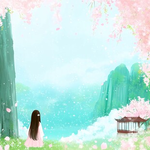 站在桃花树下的女孩子