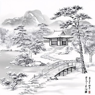 工笔手绘雪景图