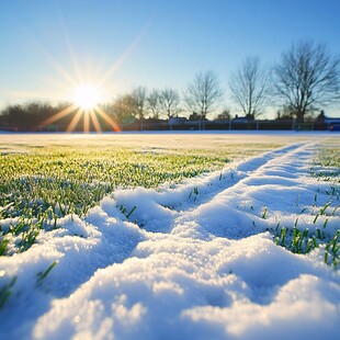 田野大雪覆盖日出东方