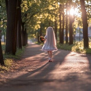 黄昏的少女背影