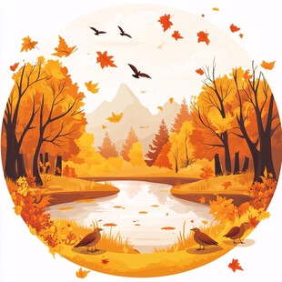圆形秋天插画