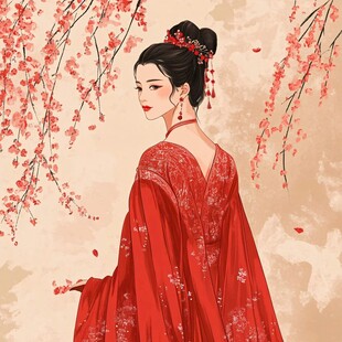 红衣美人插画