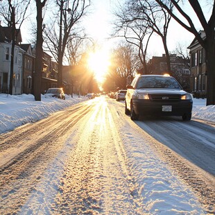 昏黄的雪景街道