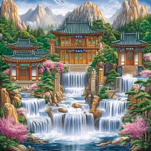 亭台楼阁流水瀑布