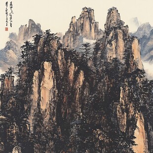 松树山峰画