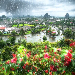 雨中的乡村