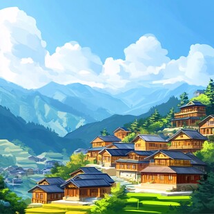 融水县风光插画