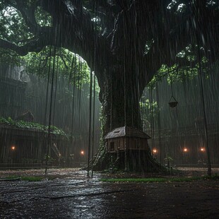 雨中古树下雨天雨季