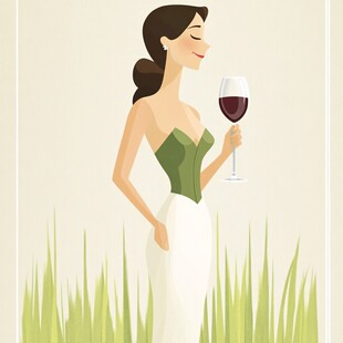 红酒女人插画