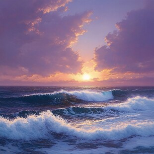 海浪浪花日出日落