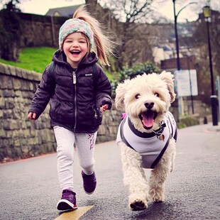 女孩与狗狗遛弯