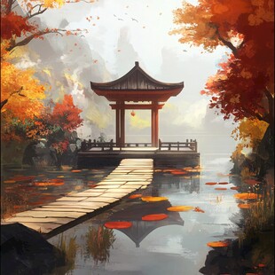 插画爱晚亭