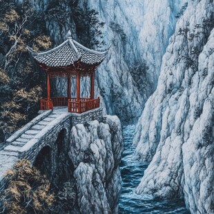 山水深渊建筑立体画