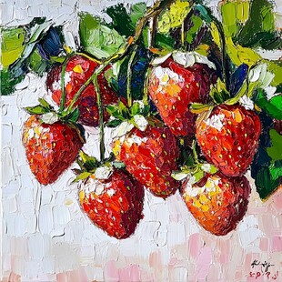 手绘草莓油画
