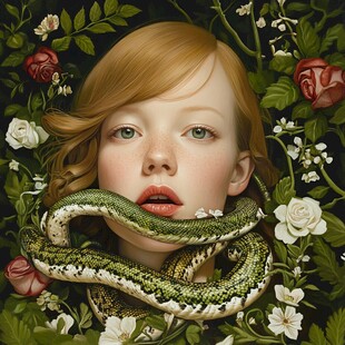 手绘蛇女孩