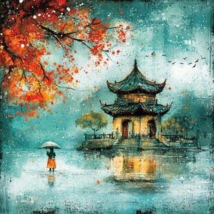 插画爱晚亭