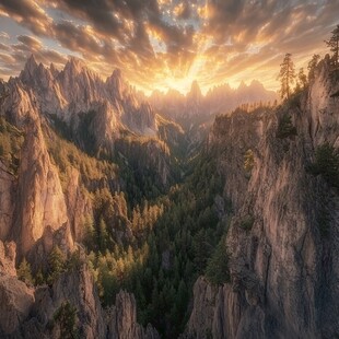 壮美大山日出全景