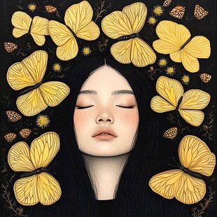 插画女孩与蝶