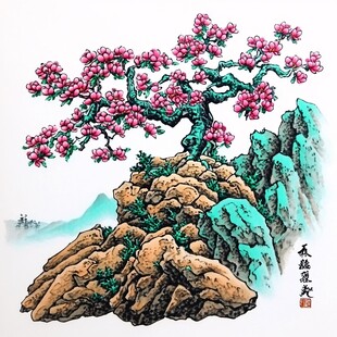 梅花假山插画