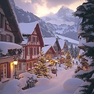 圣诞节街道房屋雪景