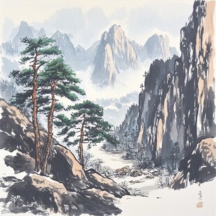 松树山峰画