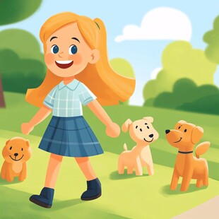 遛狗的小女孩
