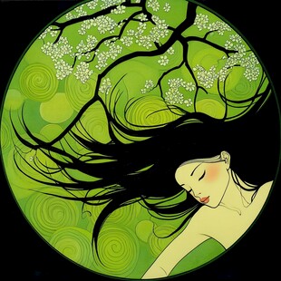 东方睡眠女子插画