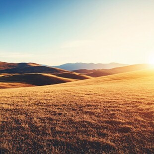 山地丘陵草场夕阳