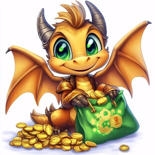 抱着元宝卡通龙