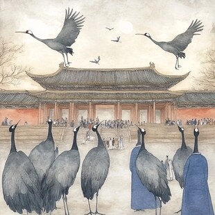 仙鹤故宫插画