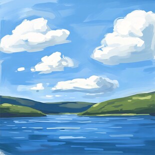 原创湖面云彩蓝天
