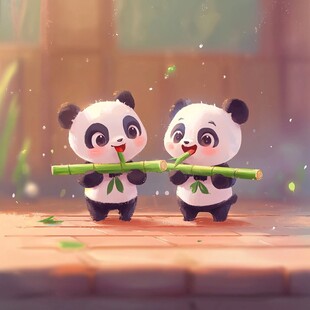 竹子熊猫ip形象插画