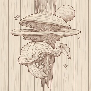 蘑菇木刻线条轮廓