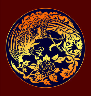 矢量烫金色团凤纹
