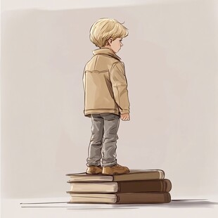站着读书的小男孩