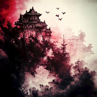 飞霞阁中国风山水意境