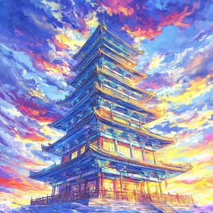 水彩朱雀楼