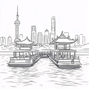 东方明珠手绘插画